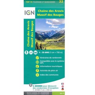 IGN Top 75: Chaine des Aravis - Massif des Bauges - Provence (32) Wandel- en Fietskaart