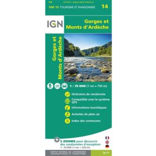 IGN Top 75: Gorges et Monts d'Ardèche (14)  - Wandel- en Fietskaart