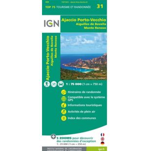 IGN Top 75: Ajaccio (31) - Porto Vecchio - Aiguilles de Bavella - Monte Renoso - (Corsica) Wandel- en Fietskaart