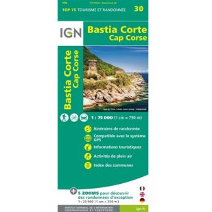 IGN Top 75: Bastia (30) - Corte - Cap Corse - (Corsica) Wandel- en Fietskaart